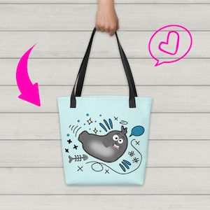 Cute amazed robbe Tote Bag | Duck Print | Minimalist Kawaii Aesthetic Eco Bag | Animal Lover Gift | Canvas Bag | Unique Hand-Drawn Design