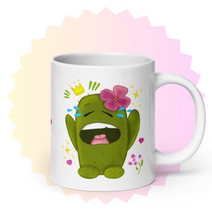 cute cactus mug - screaming cartoon character office mug - flower gift idea mug - kawaii doodle cactus mug - poop