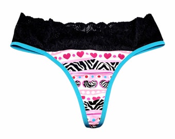 Zebraharten spandex string - handgemaakt kanten ondergoed met stretch