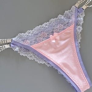 Rhinestones with Satin and Lace Cheeky Panties Handmade In The USA Women&#39;s Underwear Satin Panty Unique Gift Lace and Satin Pink Underwear