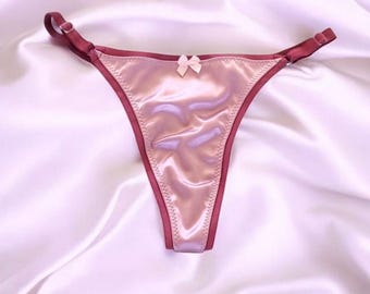 Satin Thong Panties, Handmade Lingerie with Bow