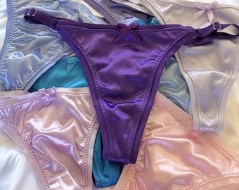 Handmade Satin Thong Panties: USA Lingerie with Bow