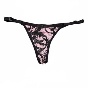 Lace Black And Pink Adjustable Straps Handmade Panties Stripper Outfits Stripper Thong Lace Underwear Stripper G-string Sexy Lingerie Thong