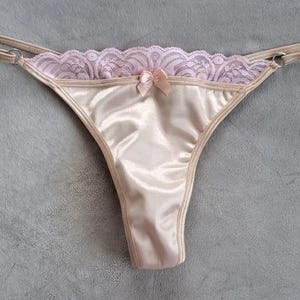 Satin And Lace Adjustable Straps Tback Thong Panty Handmade Lingerie Cute Panties Women&#39;s Sexy Underwear Women&#39;s Underwear Lace Thong Panty