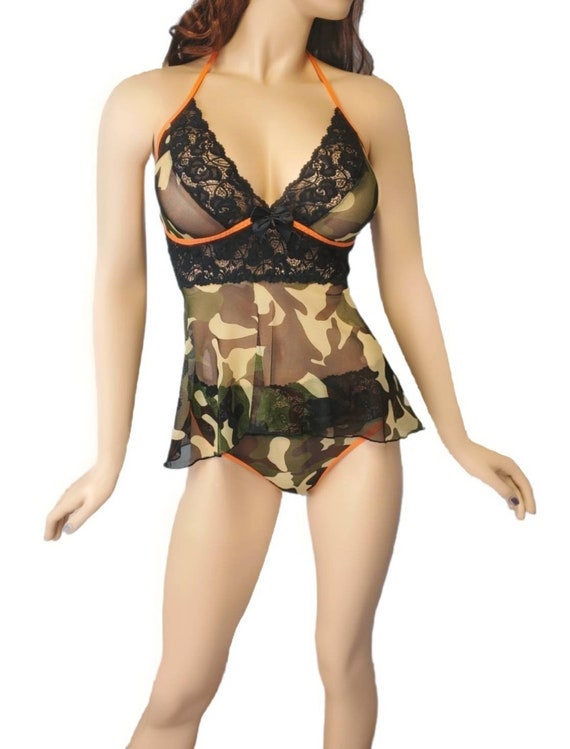 Camouflage Mesh Lace Lingerie Babydoll Bralette Sexy Lingerie