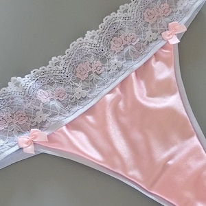 Satin And Lace Thong Panties Handmade Lingerie Cute Panties Women&#39;s Sexy Underwear Women&#39;s Underwear Lace Lingerie Sexy Panties Satin Thong