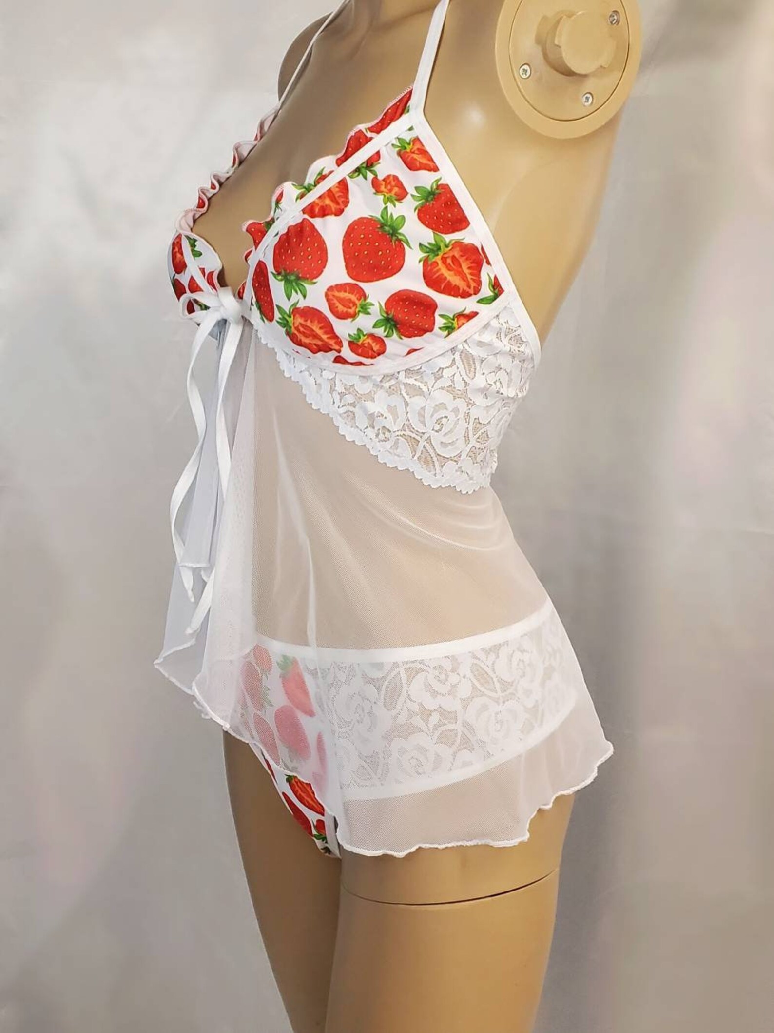 Strawberries and Lace Babydoll Lingerie Set Lace Lingerie | Etsy