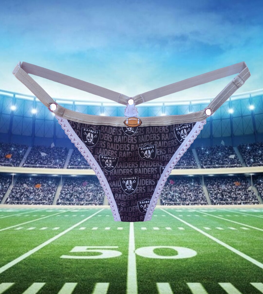 Las Vegas Raiders Cotton T Back Strap Thong Panties Handmade Lingerie