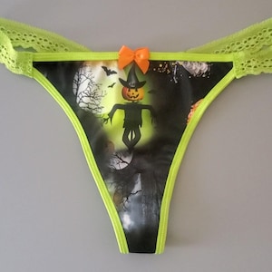 Halloween Strap Thong Panties Women&#39;s Cute Underwear Cartoon Underwear Halloween Thong Gothic Lingerie Handmade In The USA Halloween Panties