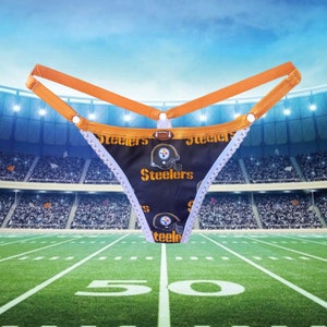 Pittsburgh Steelers Cotton T Back Strap Thong Panties Handmade Lingerie Strappy Lingerie Football Lingerie Stripper G-string Sexy Strap Cage