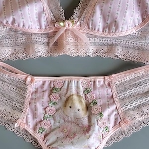 Little Angel Printed Cotton Bralette Lingerie Set Cute Handmade Unique  Lingerie Gift Angel Print Pretty Bralette Women&#39;s Vintage Lingerie