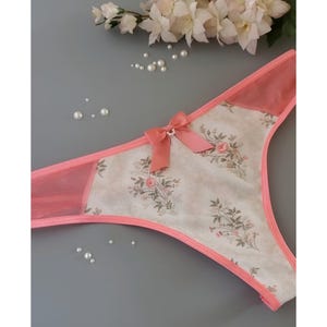 Flower Cotton And Pearl Bow Cute Thong Panty Handmade Cute Panties Women&#39;s Underwear Women&#39;s Vintage Thong Mesh Lingerie Unique Underwear