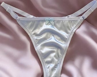 Handmade Satin Thong Panties with Bow - USA Made Lingerie