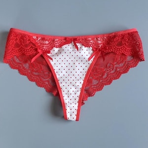 Polka-dot And Lace Cheeky Panty Super Comfortable Underwear Handmade Lingerie Cute Panty Women&#39;s Underwear Women&#39;s Polka Dot Panties Thong