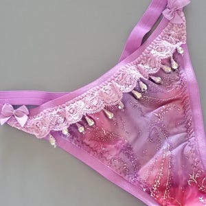 Fringe On Paisley Printed Glitter Spandex Lace Thong Panties Handmade In The USA Cute Women&#39;s Underwear Lace Panty Unique Gift Fringe Thong