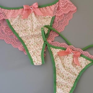 Cotton Panty Set Pearl Bow Cheeky Thong Panty Handmade Lingerie Cute Panties Women&#39;s Underwear Women&#39;s Vintage Thong Mesh Unique Underwear