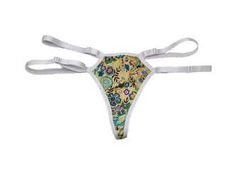 Handmade Paisley Print Thong Panties: Adjustable Double Straps