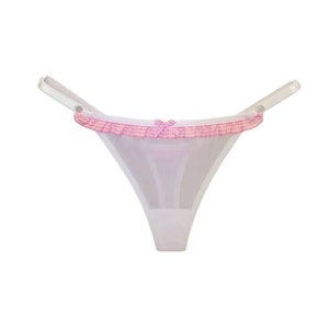 Gingham Ruffled Trim Mesh Thong Panties Gingham Ruffles Thong G-string Stripper Clothes Sexy Underwear Sexy Thong Mesh See Through Panties