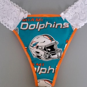 Tanga de encaje de los Miami Dolphins: lencería de fútbol hecha a mano