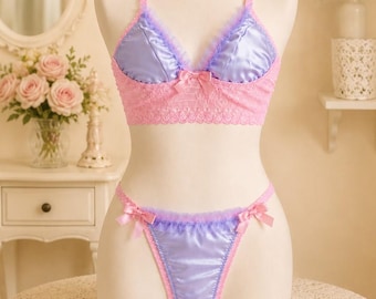 Satin und Polka-Dot Dessous-Set, handgefertigte Dessous, Polka-Dot Dessous, Damen Dessous