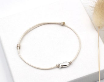 Makramee Armband Fisch gold- oder silberfarben, Schiebeknoten Verschluss, große Farbauswahl