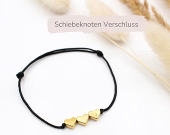 Armband 3 Herzen in silber-, gold oder rosegoldfarben, große Farbauswahl