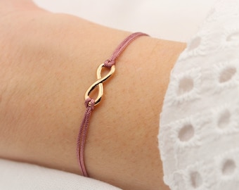 Infinity Armband rosegold-, silber- oder goldfarben, Makramee Kugelverschluss, große Farbauswahl, Unendlichkeit