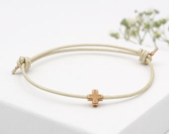 Leather bracelet cross rose gold, silver or gold colored, color choice