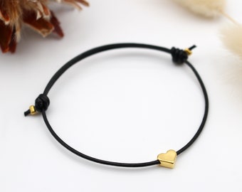 Leather bracelet heart rose gold, silver or gold colored