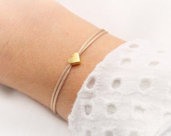 Bracelet filigrane coeur or rose, argent ou doré, ruban macramé couleur au choix