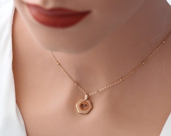 Halskette Edelstahl Anhänger Herz rund Farbe rosegold Kette Geschenk Herzkette