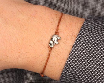 Men's leather elephant bracelet, silver-colored, various colors