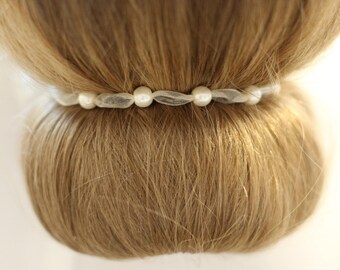 White hairband with pearls as hair decoration for First Communion