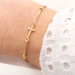 Makramee Armband mit Kreuz 925 Silber, Geschenk zur Kommunion und Konfirmation