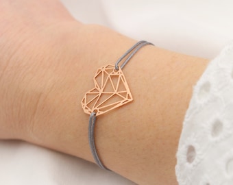 Armband geometrisches Herz rosegoldfarben, Makramee Farbauswahl, Herzarmband