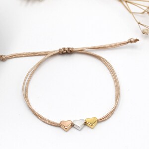 Freundschaftsarmband mit 3 Herzen in silber gold und rosegold