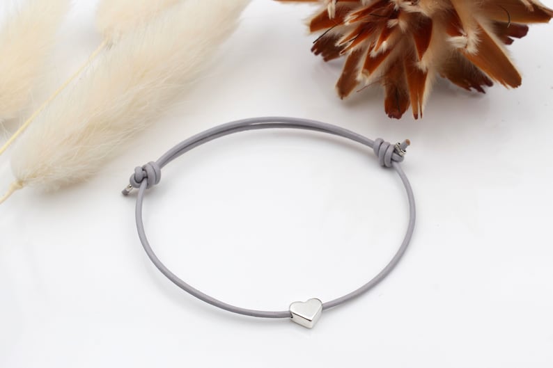 graues Lederarmband Herz silber