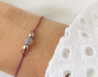 Makramee Armband 2 Perlen 925 Silber rose brombeere, minimalistisch