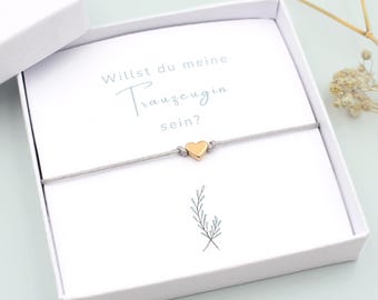 Armband mit Karte und Schmuckschachtel zur Hochzeit für Brautjungfer und Trauzeugin zu fragen