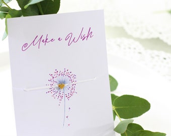 Wish bracelet with card Dandelion Make a Wish, color selection