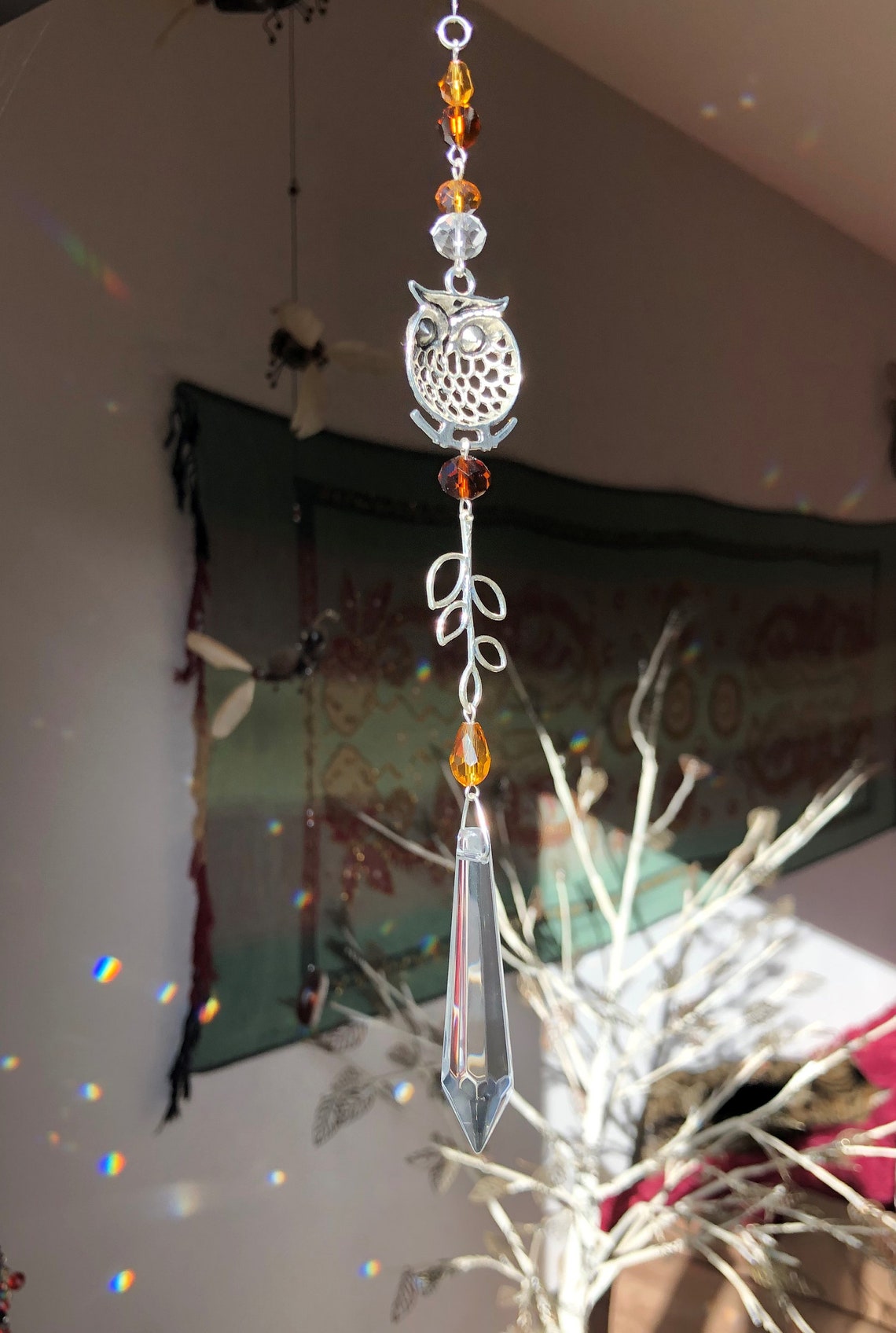 10pcs Silver Owl Hanging Suncatchers - DIY Metal Craft Parts For Window Decor & Handmade Projects
