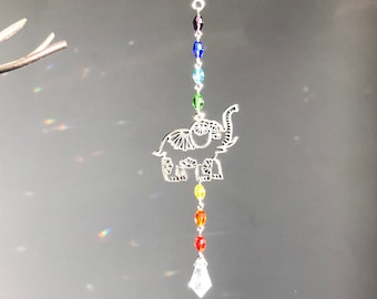 Elephant Suncatcher with Chakra Crystal Beads