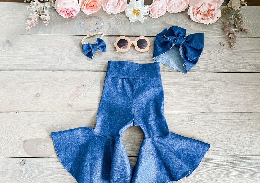 Denim Bell Bottoms baby Girl Bell Bottoms Toddler Bell Bottoms Etsy