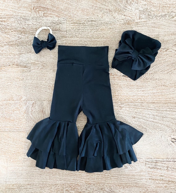 Black Double Bell Bottoms Baby Girl Bell Bottoms Toddler Etsy