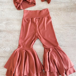 Rust Double bell bottoms| baby girl bell bottoms| toddler bell bottoms | large headband