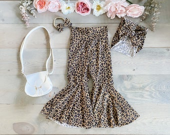 Leopard print bell bottoms| animal print| baby girl bell bottoms| toddler girl bell bottoms