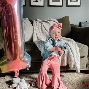 Rose colored bell bottoms| baby girl bell bottoms| toddler bell bottoms | large bow