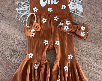 Customizable |Groovy One birthday outfit | gingerbread bell bottom jumper | toddler birthday