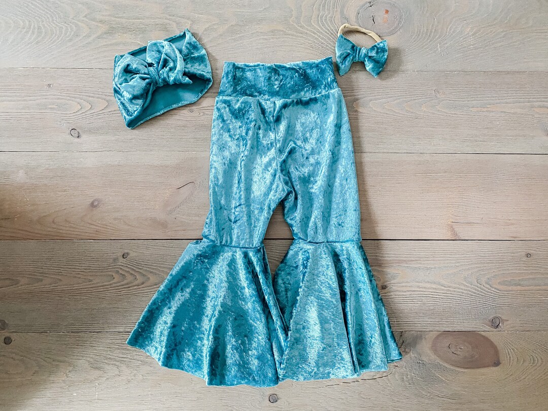 Turquoise Velvet Bell Bottoms Baby Girl Bell Bottoms Etsy