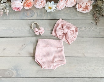 Baby Girl Ruffle Bottom Bloomer & Headband Set in by coutureflower